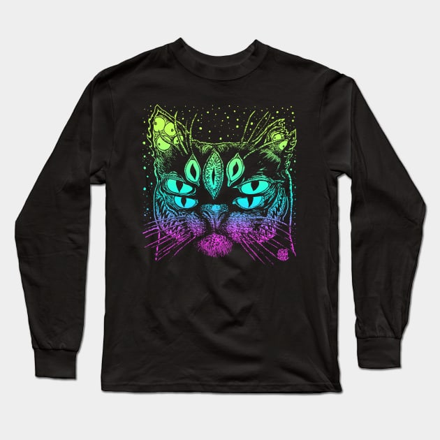 Cat Neon Long Sleeve T-Shirt by Robisrael